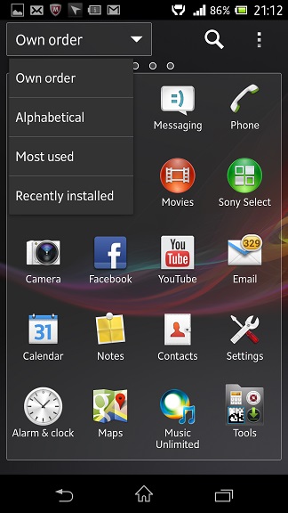 Sony Xperia Z - Sorting Apps